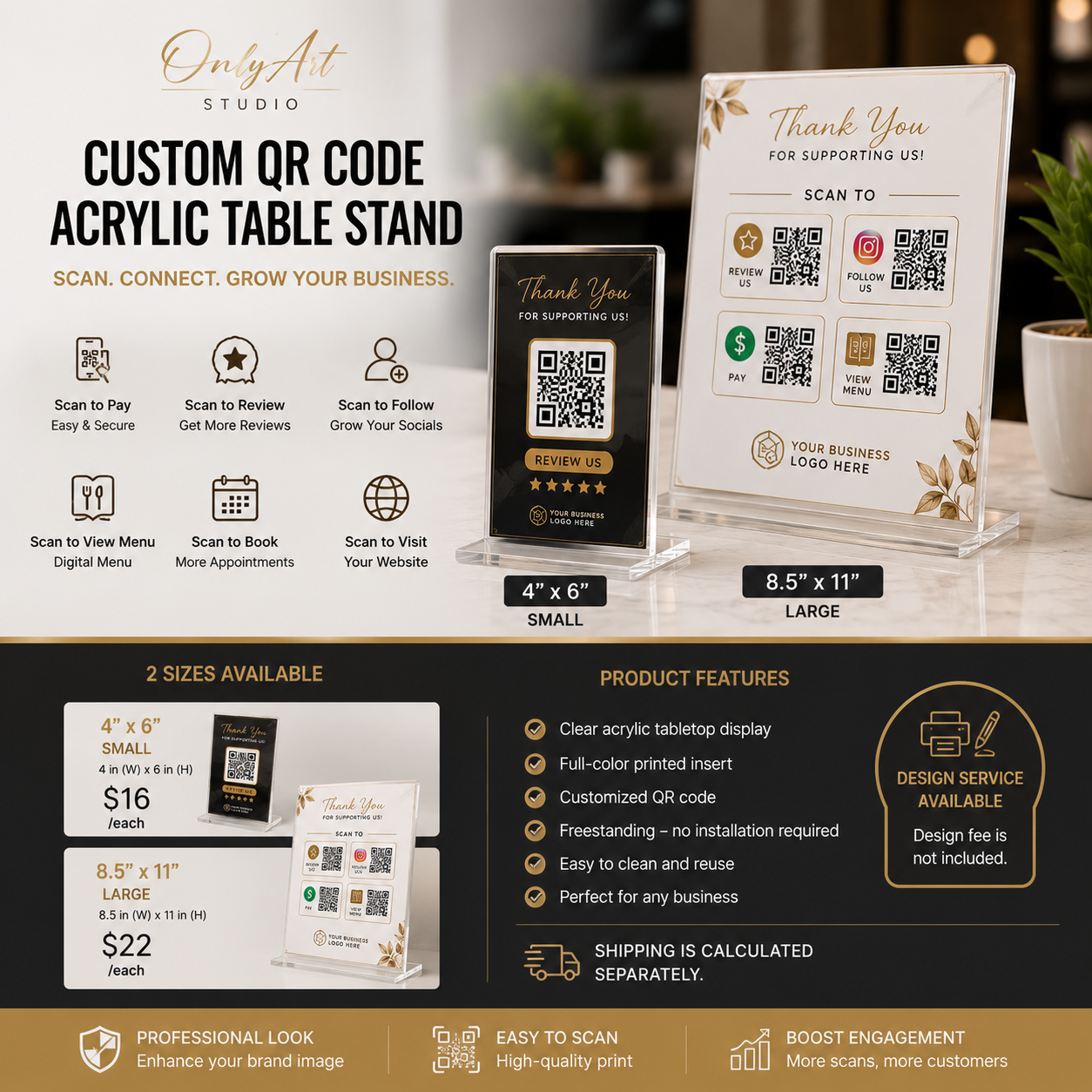 Custom QR Code Acrylic Table Stand | Print-Ready File Required