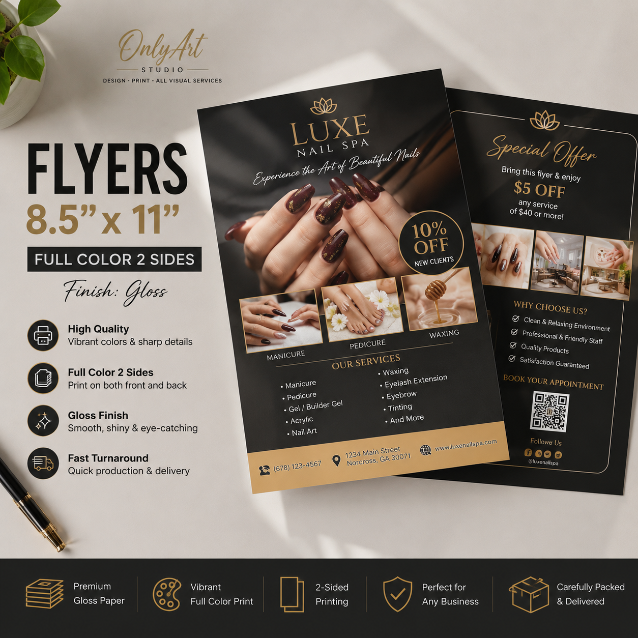 Custom Flyers 8.5" × 11" | Full Color 2-Sided | Gloss Finish