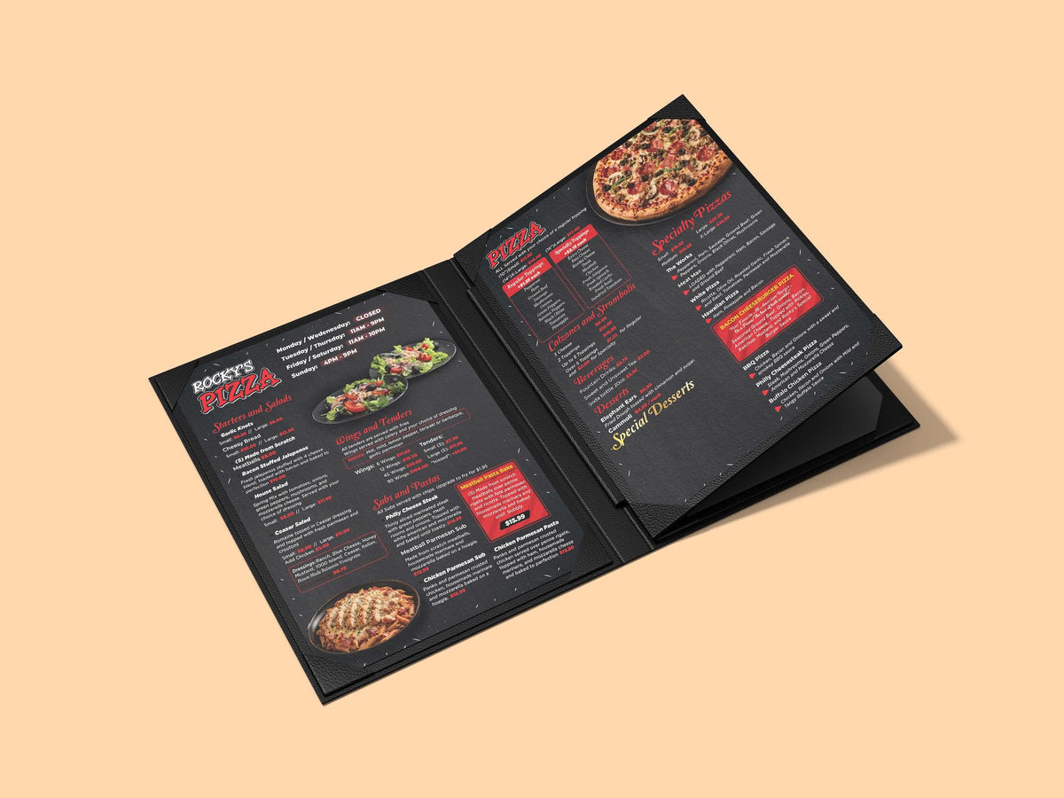 Menu Cover for 8.5 x 11 Menus, Double Panel - Black