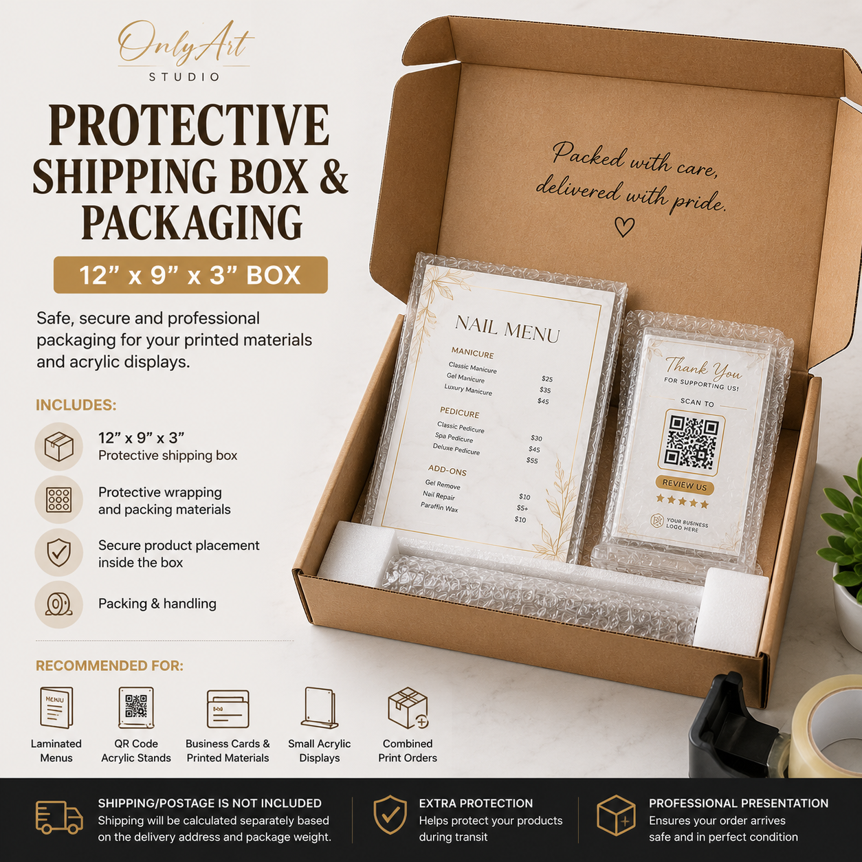 Protective Box & Packaging Handling | 12" × 9" × 3"